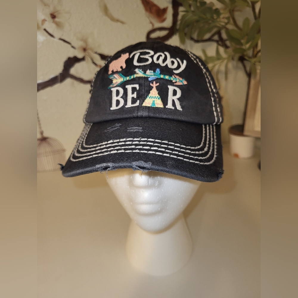 Kbethos Vintage Baby Bear Rustic Cap Kid Size  Adjustable Strap Black
